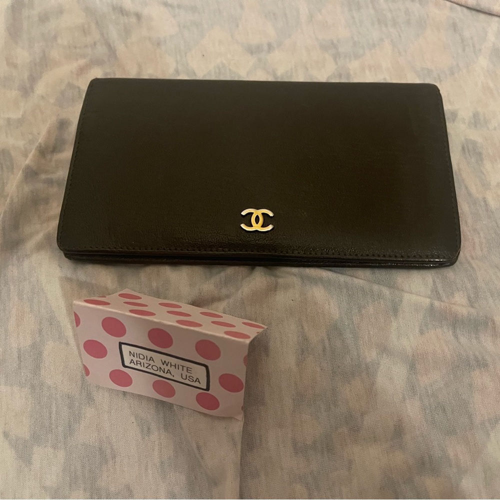 CHANEL dark brown long wallet